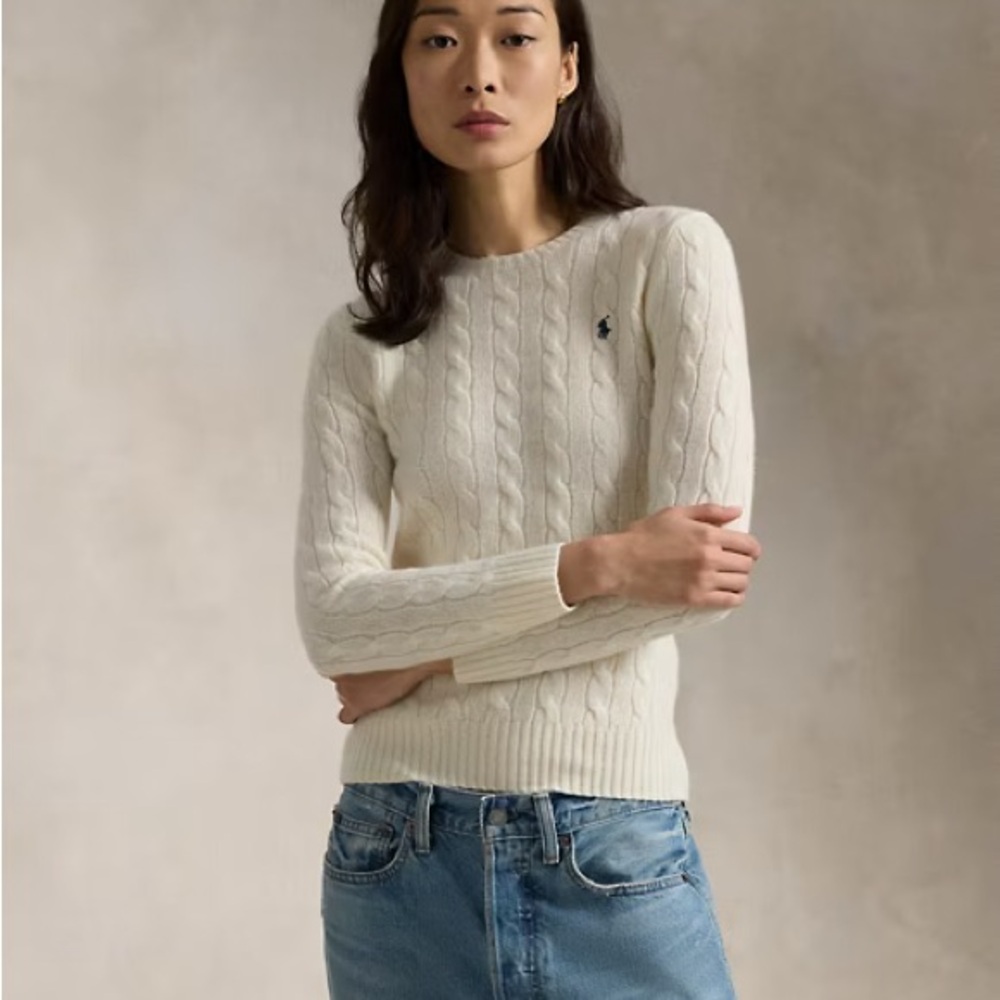 NWT Polo Ralph Lauren Cable-Knit Wool-Cashmere Sweater Authentic Cream XS